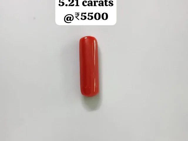 Italian Capsule Coral — deep vermilion red cylindrical cabochon